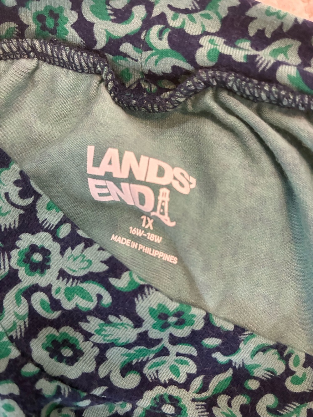 Lands’ End Teal Floral Gathered Mock Neck Top – Women’s Plus 1X NWoT - Picture 2 of 11